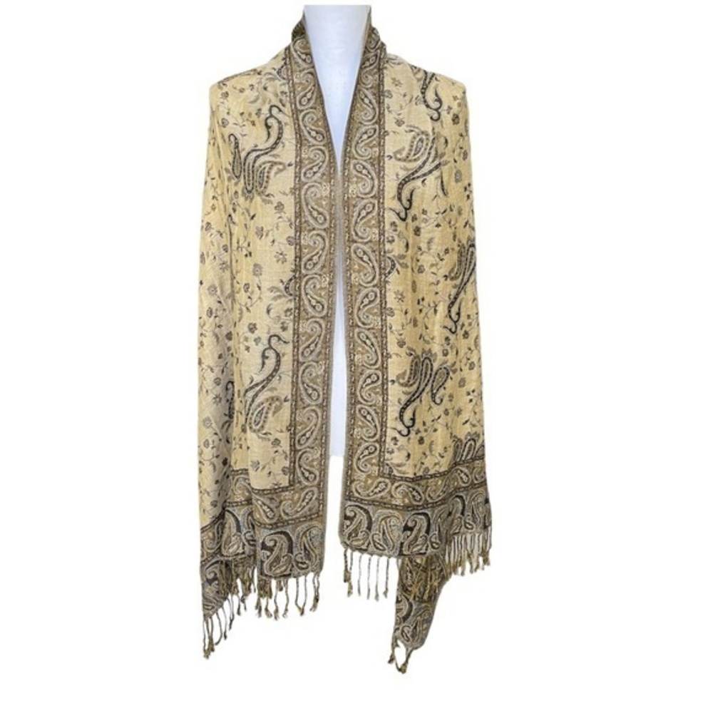 Silk Blend Paisley Two Sided Pashmina 72” Scarf Wrap